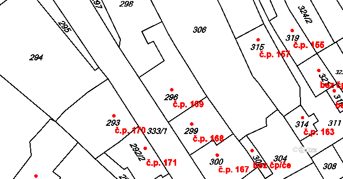 Jablunkov 169 na parcele st. 296 v KÚ Jablunkov, Katastrální mapa