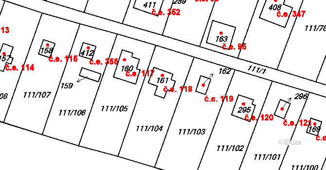 Podhoří 118, Cheb na parcele st. 161 v KÚ Podhoří u Chebu, Katastrální mapa