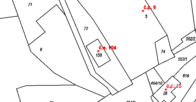 Hryzely 104, Barchovice na parcele st. 158 v KÚ Hryzely, Katastrální mapa