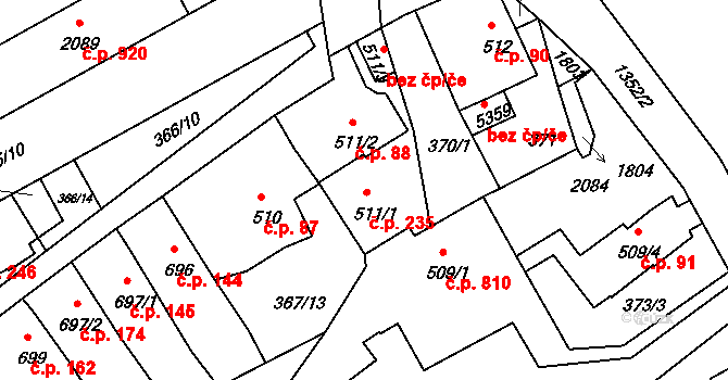 Mladá Boleslav III 235, Mladá Boleslav na parcele st. 511/1 v KÚ Mladá Boleslav, Katastrální mapa