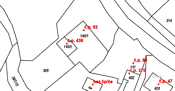 Vidče 92 na parcele st. 140/1 v KÚ Vidče, Katastrální mapa