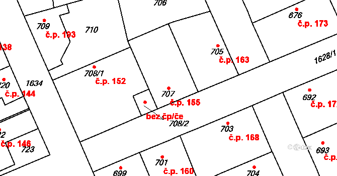 Řeporyje 155, Praha na parcele st. 707 v KÚ Řeporyje, Katastrální mapa