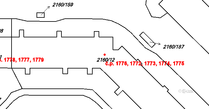 Stodůlky 1776, Praha na parcele st. 2160/12 v KÚ Stodůlky, Katastrální mapa