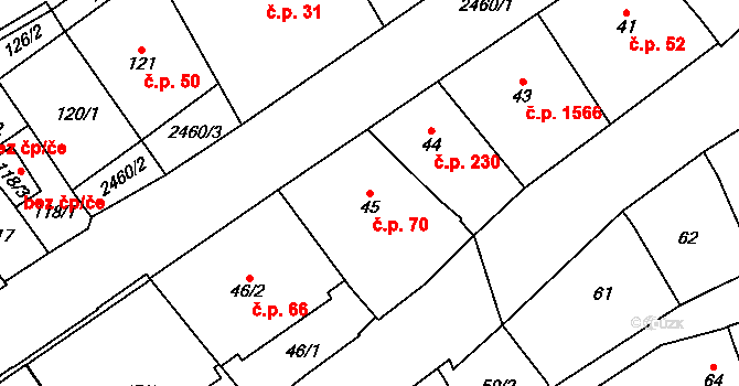 Vršovice 70, Praha na parcele st. 45 v KÚ Vršovice, Katastrální mapa