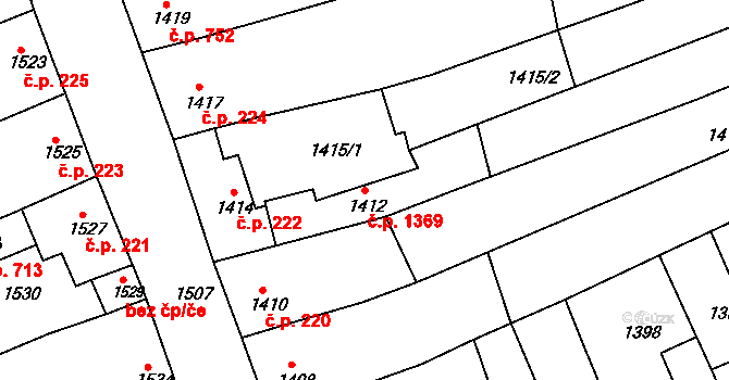 Strážnice 1369 na parcele st. 1412 v KÚ Strážnice na Moravě, Katastrální mapa