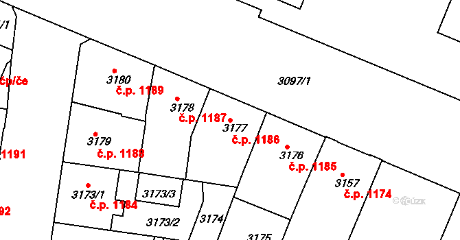 České Budějovice 3 1186, České Budějovice na parcele st. 3177 v KÚ České Budějovice 3, Katastrální mapa