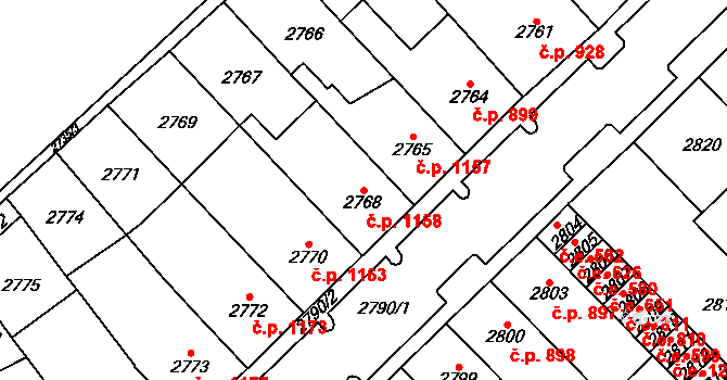 Chomutov 1158 na parcele st. 2768 v KÚ Chomutov I, Katastrální mapa