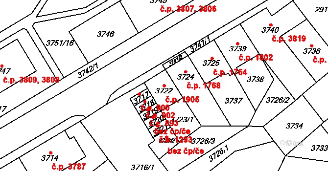 Chomutov 1905 na parcele st. 3722 v KÚ Chomutov I, Katastrální mapa