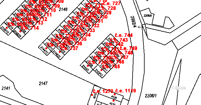 Kuřim 741 na parcele st. 2143/4 v KÚ Kuřim, Katastrální mapa