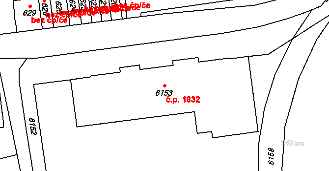 Vsetín 1832 na parcele st. 6153 v KÚ Vsetín, Katastrální mapa