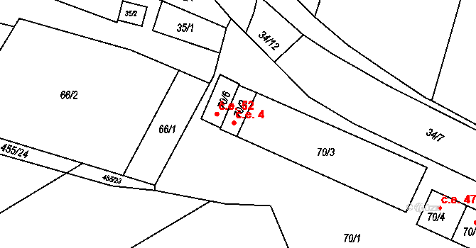 Ledce 4 na parcele st. 70/2 v KÚ Ledce u Židlochovic, Katastrální mapa