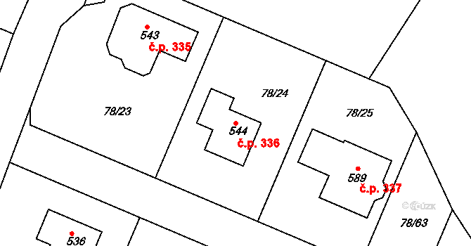 Moravany 336 na parcele st. 544 v KÚ Moravany nad Loučnou, Katastrální mapa