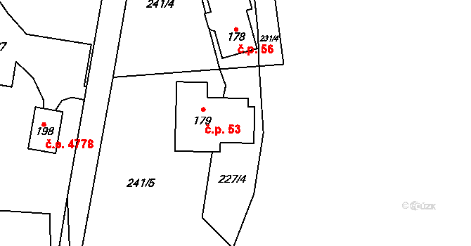 Zborná 53, Jihlava na parcele st. 179 v KÚ Zborná, Katastrální mapa