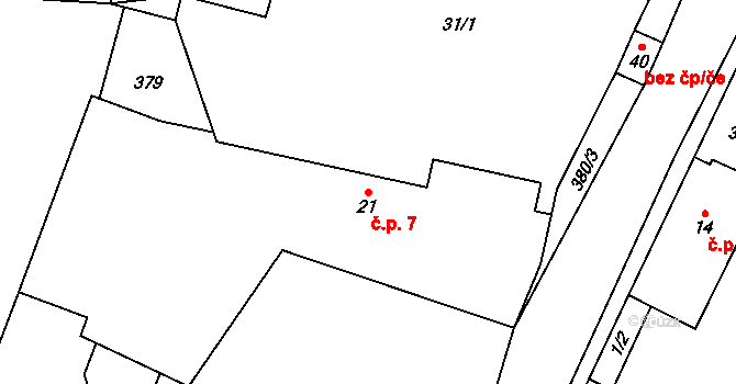 Trnová 7, Katusice na parcele st. 21 v KÚ Trnová u Katusic, Katastrální mapa