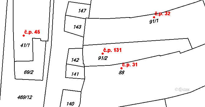 Palonín 131 na parcele st. 91/2 v KÚ Palonín, Katastrální mapa