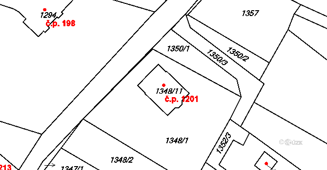 Lyžbice 1201, Třinec na parcele st. 1348/11 v KÚ Lyžbice, Katastrální mapa