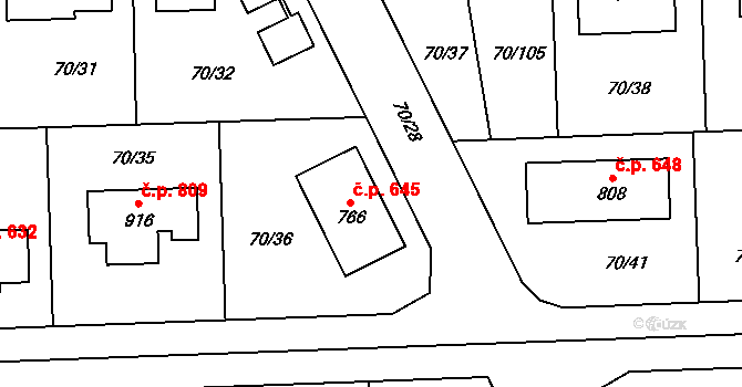 Hovorčovice 645 na parcele st. 766 v KÚ Hovorčovice, Katastrální mapa