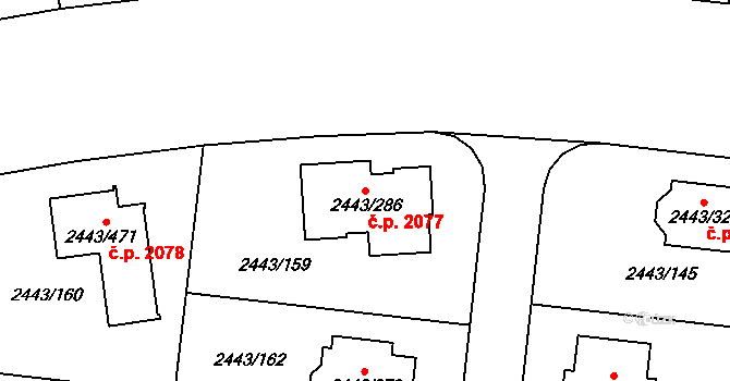 Roztoky 2077 na parcele st. 2443/286 v KÚ Roztoky u Prahy, Katastrální mapa