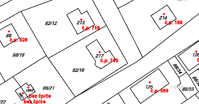 Chrastava 719 na parcele st. 217 v KÚ Chrastava II, Katastrální mapa