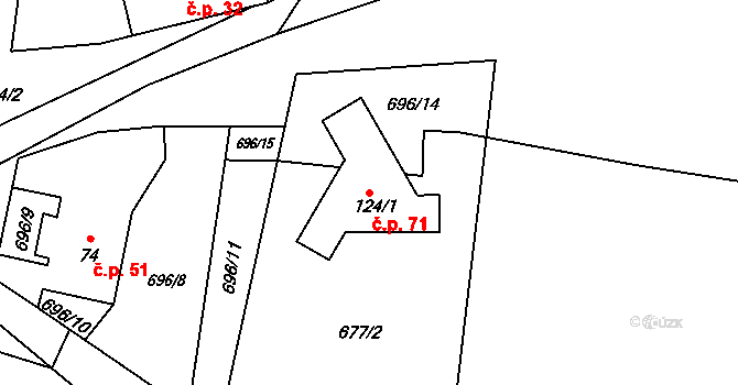 Skrýšov 71, Pelhřimov na parcele st. 124/1 v KÚ Skrýšov u Pelhřimova, Katastrální mapa