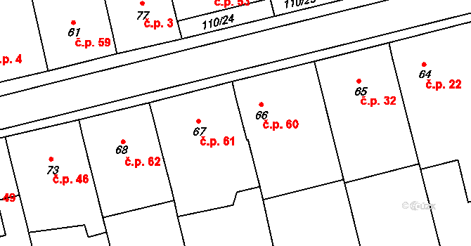 Bítovánky 60, Želetava na parcele st. 66 v KÚ Bítovánky, Katastrální mapa