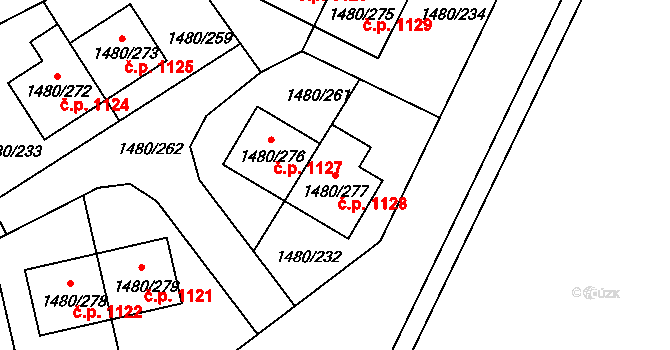Bechyně 1128 na parcele st. 1480/277 v KÚ Bechyně, Katastrální mapa