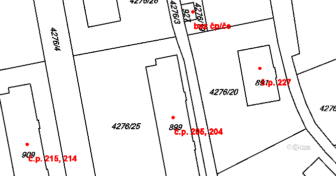 Chrást nad Sázavou 204,205, Týnec nad Sázavou na parcele st. 899 v KÚ Týnec nad Sázavou, Katastrální mapa