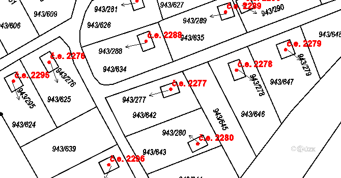 Velká Chuchle 2277, Praha na parcele st. 943/277 v KÚ Velká Chuchle, Katastrální mapa