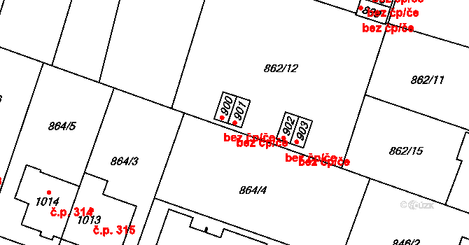 Hradec Králové 41686870 na parcele st. 901 v KÚ Plácky, Katastrální mapa