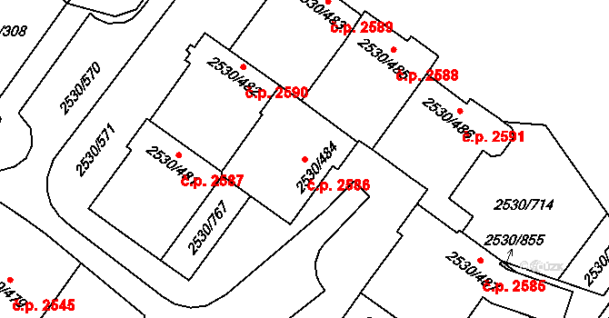 Předměstí 2586, Opava na parcele st. 2530/484 v KÚ Opava-Předměstí, Katastrální mapa