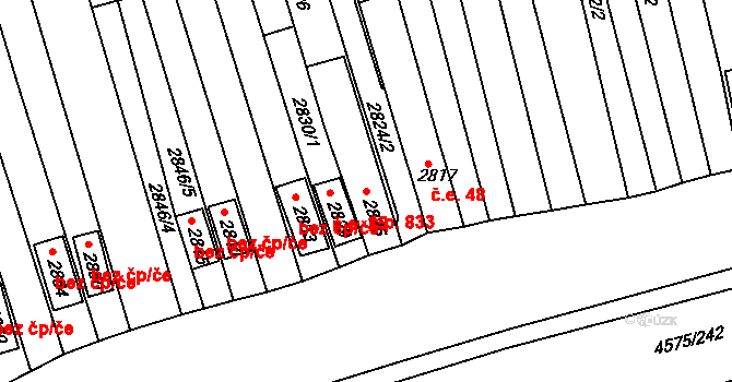 Vlčnov 833 na parcele st. 2825 v KÚ Vlčnov, Katastrální mapa