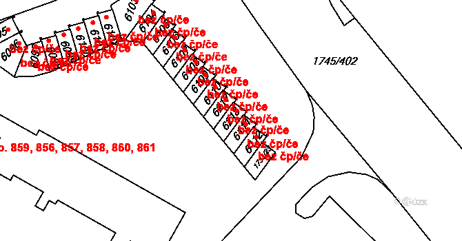 Třebíč 48543870 na parcele st. 6218 v KÚ Třebíč, Katastrální mapa