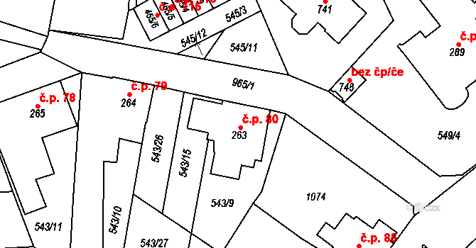 Hamr 80, Litvínov na parcele st. 263 v KÚ Hamr u Litvínova, Katastrální mapa