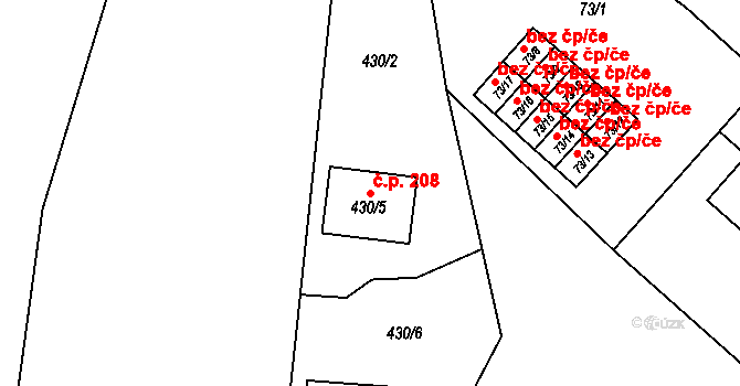 Vintířov 208 na parcele st. 430/5 v KÚ Vintířov u Sokolova, Katastrální mapa