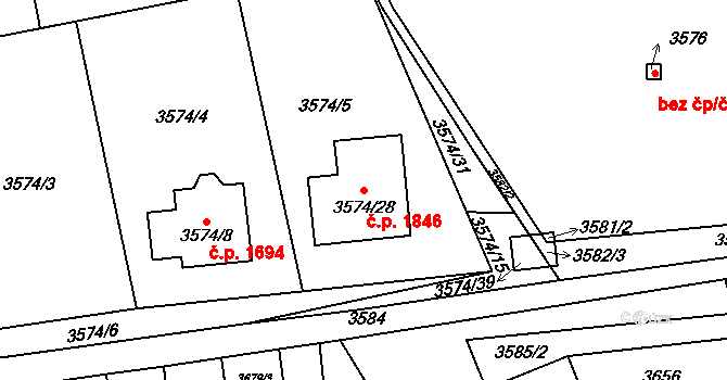 Šlapanice 1846 na parcele st. 3574/28 v KÚ Šlapanice u Brna, Katastrální mapa