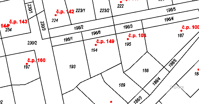 Svinařov 149 na parcele st. 194 v KÚ Svinařov u Kladna, Katastrální mapa