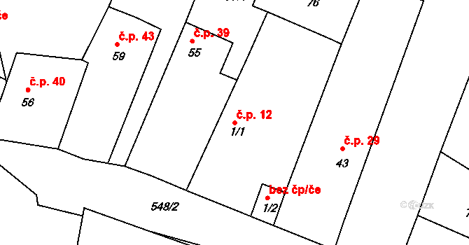 Krupá 12 na parcele st. 1/1 v KÚ Krupá u Kostelce nad Černými Lesy, Katastrální mapa