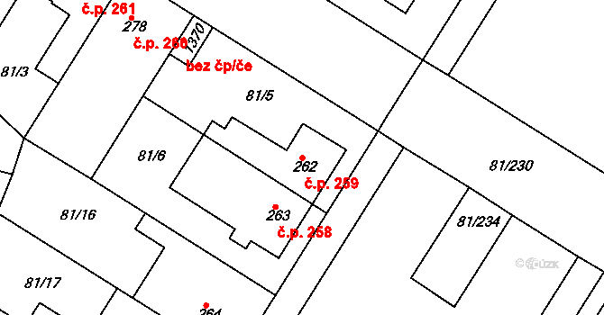 Lobeček 259, Kralupy nad Vltavou na parcele st. 262 v KÚ Lobeček, Katastrální mapa