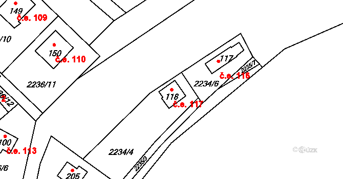Skalice 117 na parcele st. 118 v KÚ Skalice nad Lužnicí, Katastrální mapa