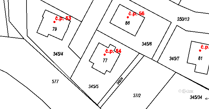 Bořice 54, Zahořany na parcele st. 77 v KÚ Bořice u Domažlic, Katastrální mapa