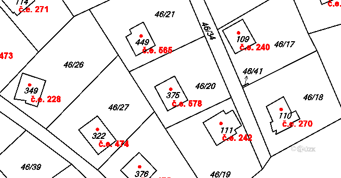 Pňovany 578 na parcele st. 375 v KÚ Dolany u Stříbra, Katastrální mapa