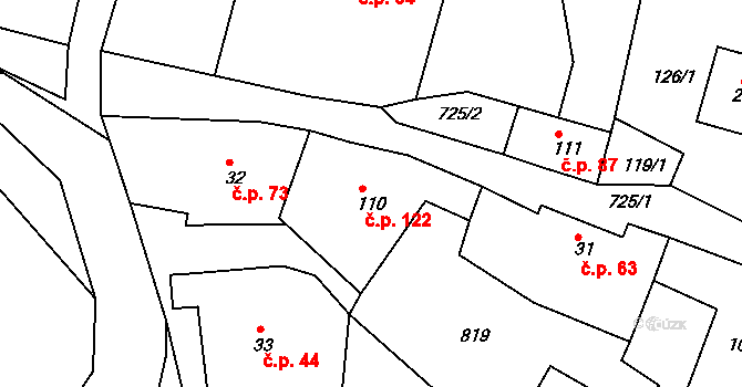 Borová 122 na parcele st. 110 v KÚ Borová, Katastrální mapa
