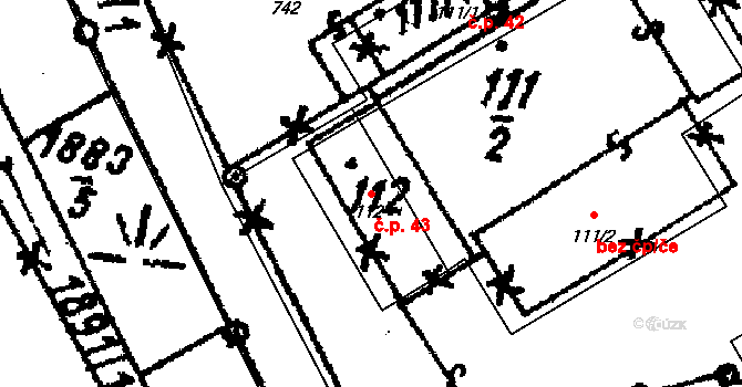 Otovice 43 na parcele st. 112 v KÚ Otovice u Broumova, Katastrální mapa