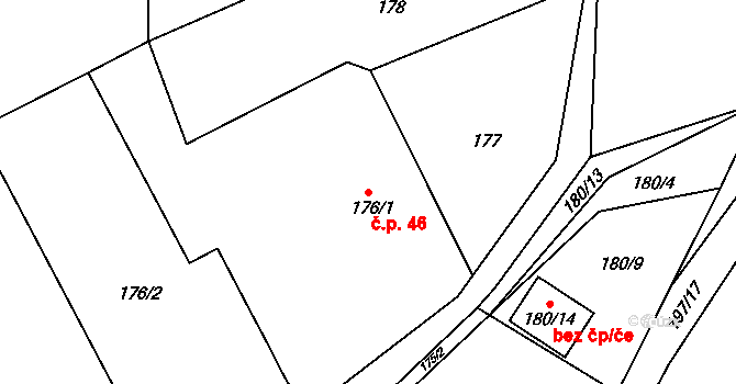 Provodov 46, Provodov-Šonov na parcele st. 176/1 v KÚ Provodov, Katastrální mapa