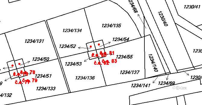 Vejprnice 83 na parcele st. 1234/55 v KÚ Vejprnice, Katastrální mapa
