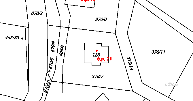 Hrabice 71, Vimperk na parcele st. 128 v KÚ Hrabice, Katastrální mapa