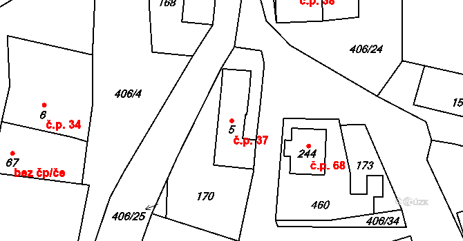 Veleboř 37, Klopina na parcele st. 5 v KÚ Veleboř, Katastrální mapa