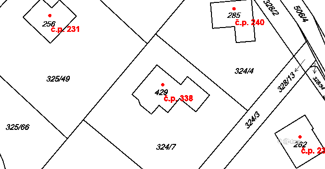 Minkovice 338, Šimonovice na parcele st. 429 v KÚ Minkovice, Katastrální mapa