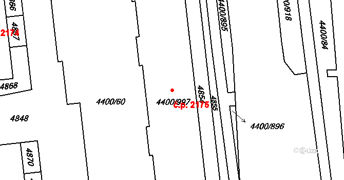 Modřany 2175, Praha na parcele st. 4400/997 v KÚ Modřany, Katastrální mapa