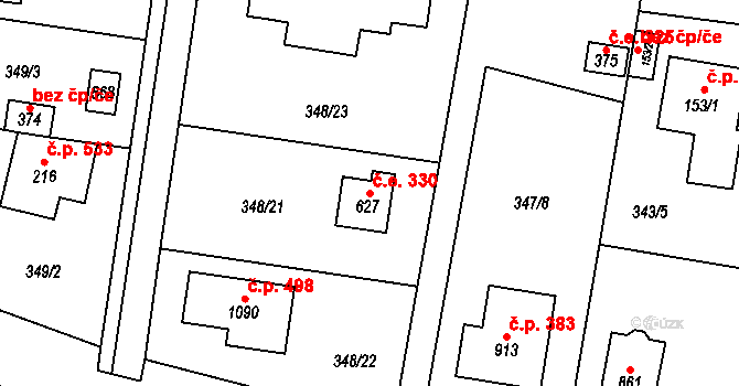 Ohrobec 330 na parcele st. 627 v KÚ Ohrobec, Katastrální mapa